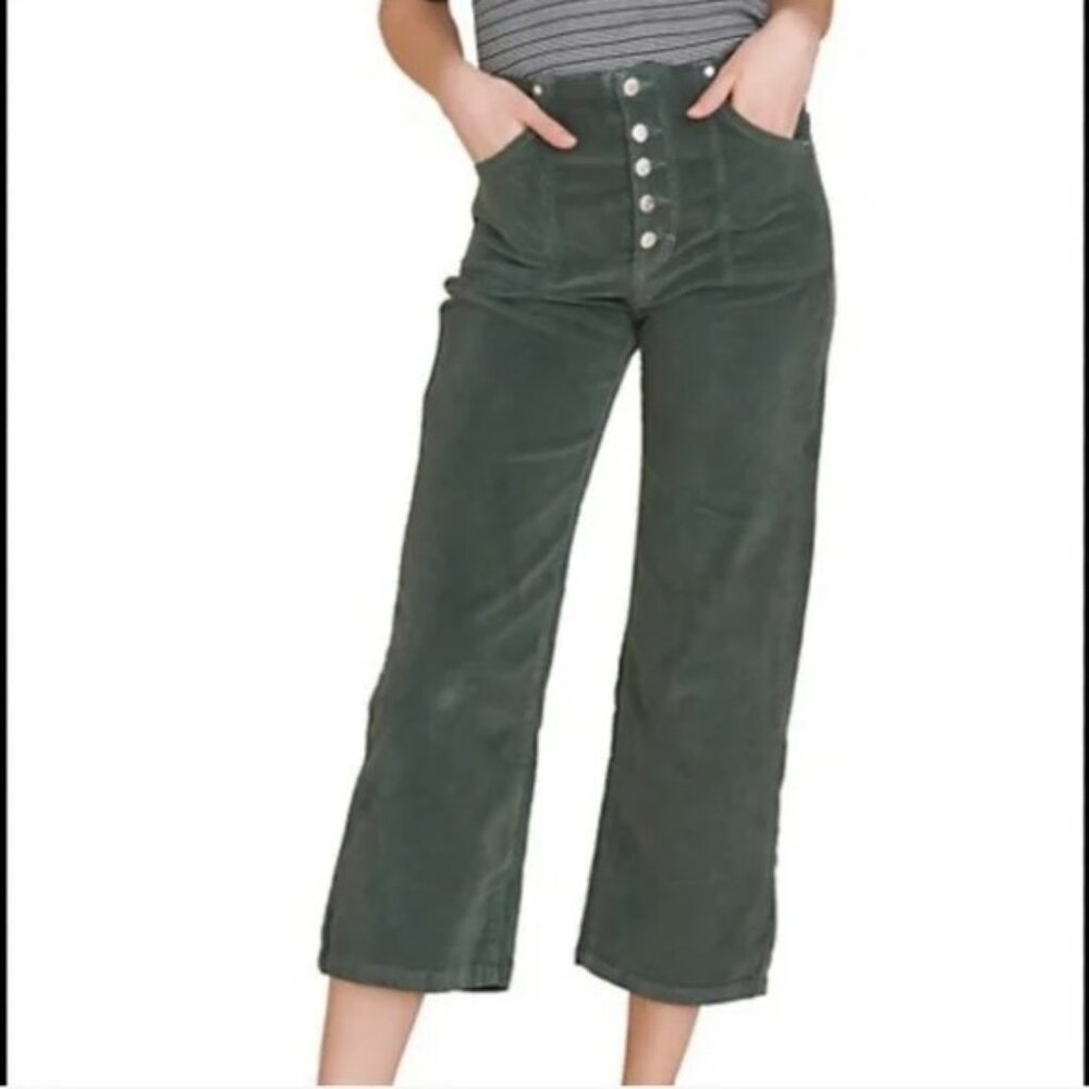 NWOT Veronica Beard Crosbie Wide Leg Button Crop Clover Green Corduroy Pants 28 - Picture 4 of 12